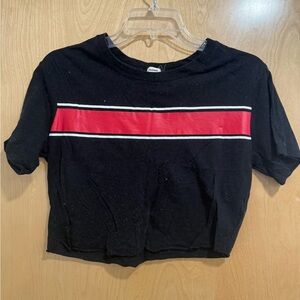 Garage Black with Red Stripe Cropped Tee